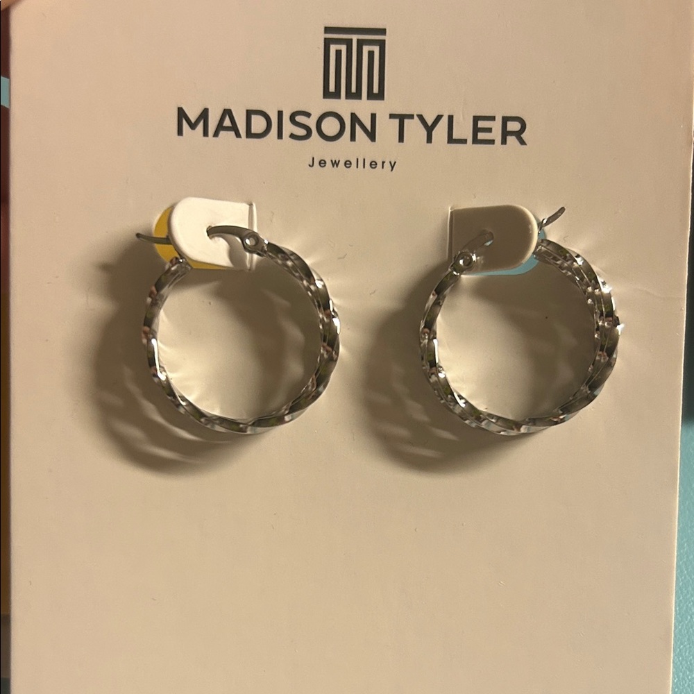 Madison Tyler Polished Silver Faceted Hoop Earrings